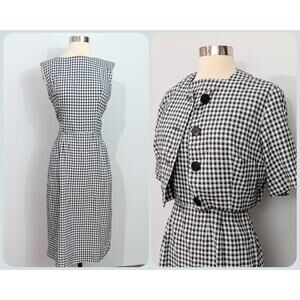 50s/60s Black and White Checked Wiggle Dress with Bolero